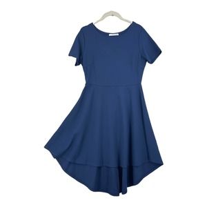 REORIA Womens M Blue High Low Fit & Flare Dress Stretch Boat Neck Short Sleeve